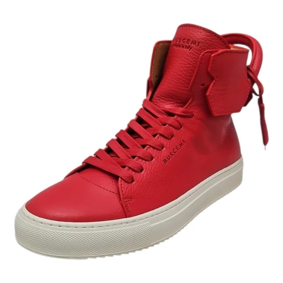 BUSCEMI |125mm Red Leather High-Top Sneakers Gold Lock EU 38 / US 8 NWT - Picture 3 of 11